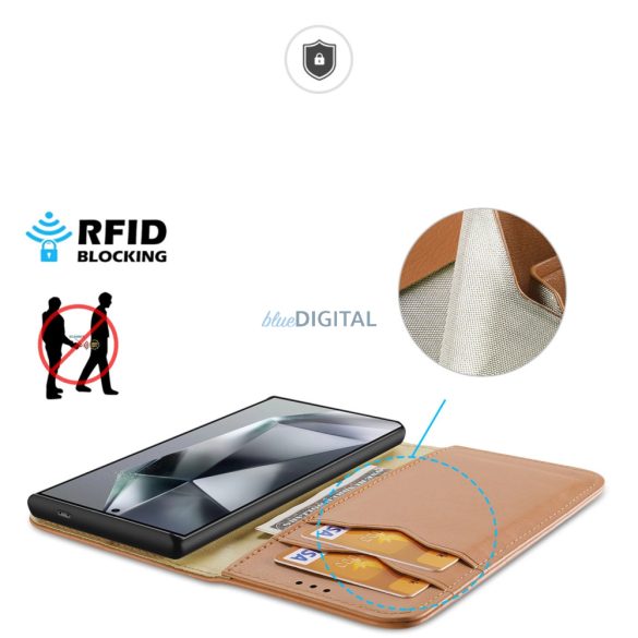 Dux Ducis Hivo flipes tok és RFID blokkoló Samsung Galaxy S24 Ultra - barna