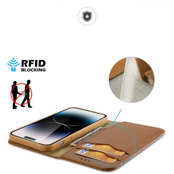 Dux Ducis Hivo iPhone 15 Pro Max Dux Ducis Hivo tok pénztárcával RFID-blokkolással - barna színben