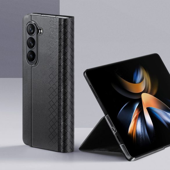 Dux Ducis Bril bőr flipes tok pénztárcával Samsung Galaxy Z Fold5 5G - Fekete