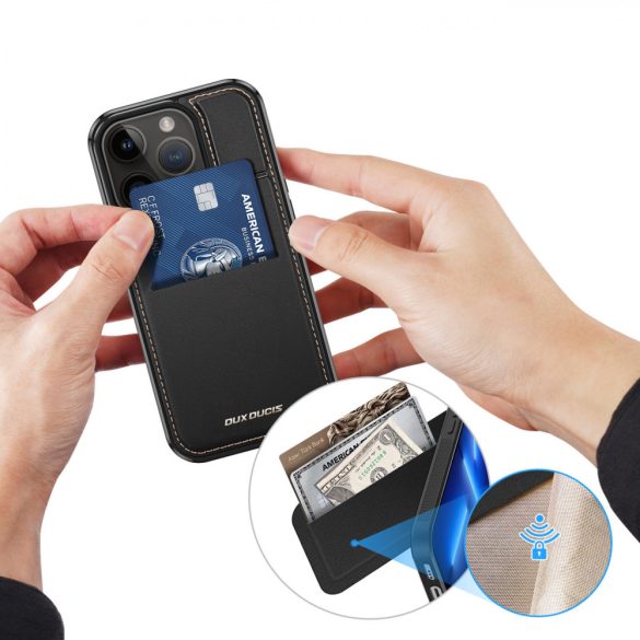 3 az 1-ben tok iPhone 13 Pro MagSafe pénztárcával RFID blokkoló állvány Dux Ducis Rafi Mag - Fekete