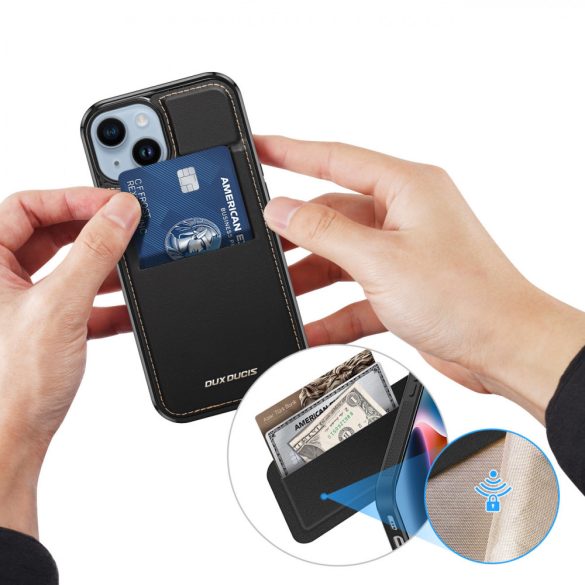 3 az 1-ben tok iPhone 14 / iPhone 13 MagSafe pénztárcával RFID blokkoló állvány Dux Ducis Rafi Mag - Fekete