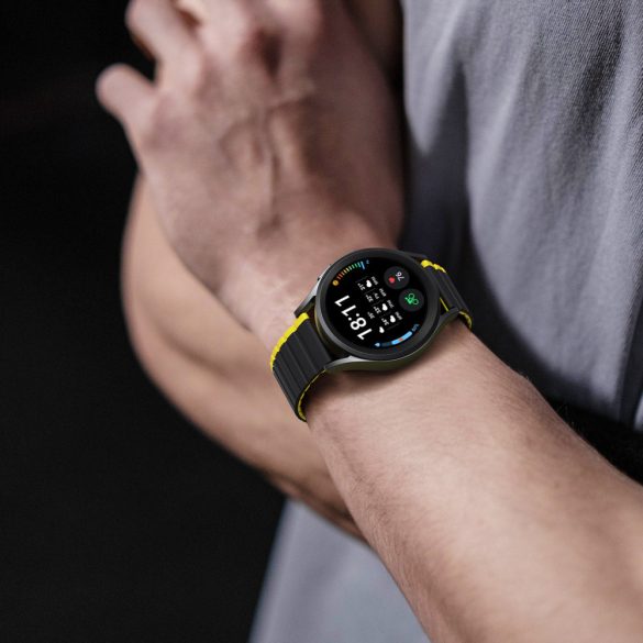 Univerzális mágneses Samsung Galaxy Watch 3 45mm / S3 / Huawei Watch Ultimate / GT3 SE 46mm Dux Ducis szíj (22mm LD verzió) - fekete / sárga tok
