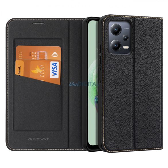 Dux Ducis Skin X2 Case Xiaomi Redmi Note 12 5G / Poco X5 5G flipes tok pénztárcával és állvánnyal fekete