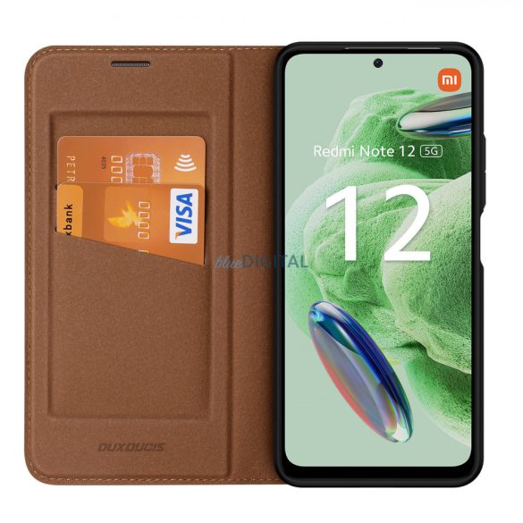 Dux Ducis Skin X2 Case XIAOMI Redmi Note 12 5G / Poco X5 5G flipes tok pénztárcával és állvánnyal Brown tok