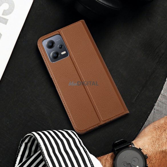 Dux Ducis Skin X2 Case XIAOMI Redmi Note 12 5G / Poco X5 5G flipes tok pénztárcával és állvánnyal Brown tok