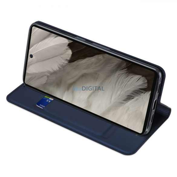 Dux Ducis Skin Pro Case for Google Pixel 7a flipes tok pénztárcával és állvánnyal kék