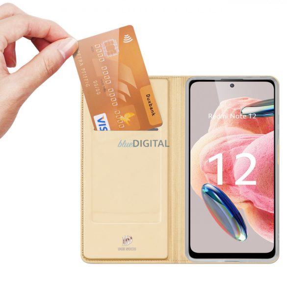 Dux Ducis Skin Pro Case For Xiaomi Redmi Note 12 flipes tok pénztárcával és állvánnyal Gold