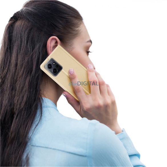 Dux Ducis Skin Pro Case For Xiaomi Redmi Note 12 flipes tok pénztárcával és állvánnyal Gold