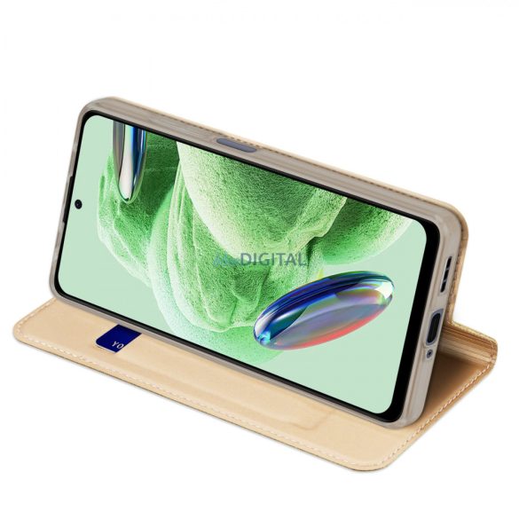 Dux Ducis Skin Pro Case For Xiaomi Redmi Note 12 5G / Poco X5 5G flipes tok pénztárcával és állvánnyal arany