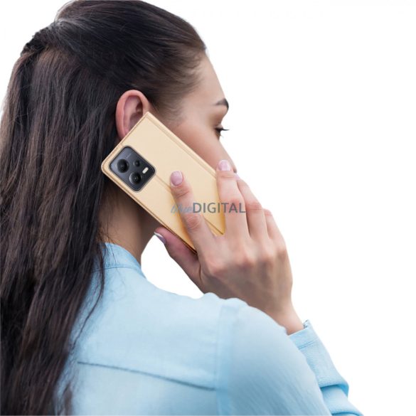 Dux Ducis Skin Pro Case For Xiaomi Redmi Note 12 5G / Poco X5 5G flipes tok pénztárcával és állvánnyal arany