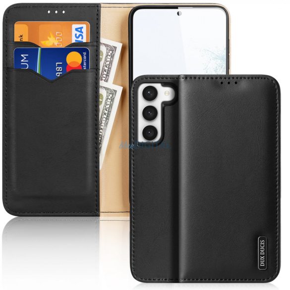 Dux Ducis Hivo tok Samsung Galaxy S23 flip cover pénztárca állvány RFID blokkolás fekete