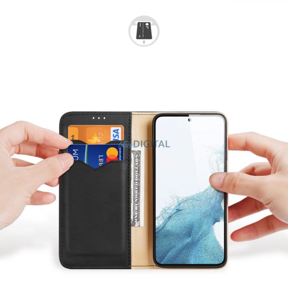 Dux Ducis Hivo tok Samsung Galaxy S23 flip cover pénztárca állvány RFID blokkolás fekete