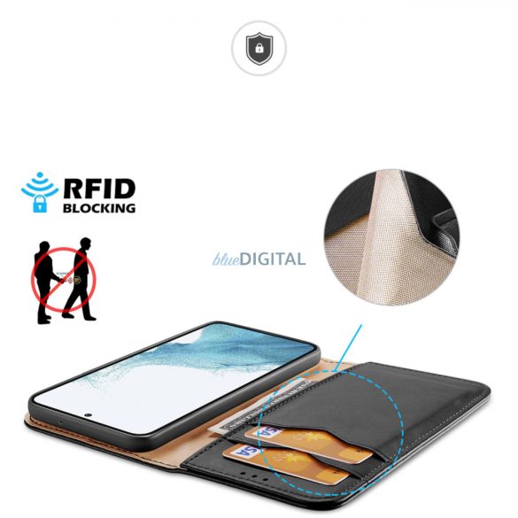 Dux Ducis Hivo tok Samsung Galaxy S23 flip cover pénztárca állvány RFID blokkolás fekete