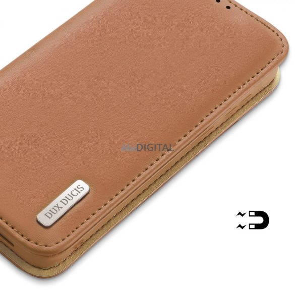 Dux Ducis Hivo tok Samsung Galaxy S23 flip cover pénztárca állvány RFID blokkolás barna