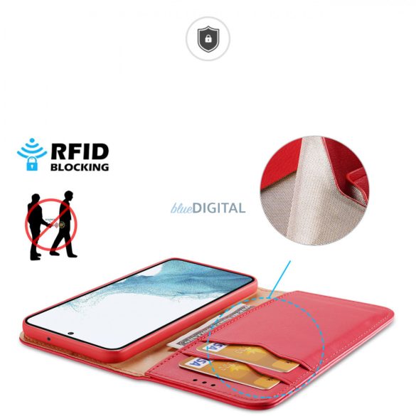 Dux Ducis Hivo tok Samsung Galaxy S23 flip cover pénztárca állvány RFID blokkoló piros