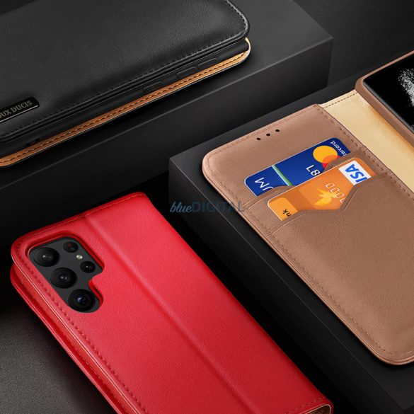 Dux Ducis Hivo tok Samsung Galaxy S23 flip cover pénztárca állvány RFID blokkoló piros