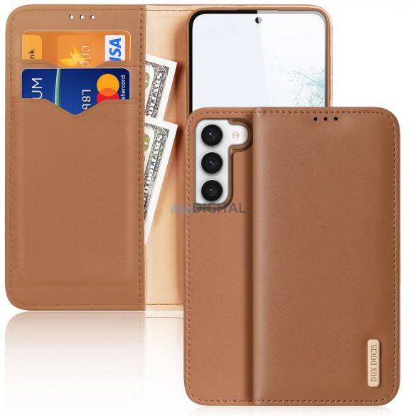 Dux Ducis Hivo tok Samsung Galaxy S23+ flip cover pénztárca állvány RFID blokkolás barna