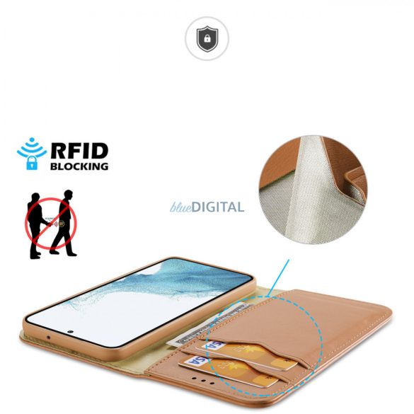 Dux Ducis Hivo tok Samsung Galaxy S23+ flip cover pénztárca állvány RFID blokkolás barna