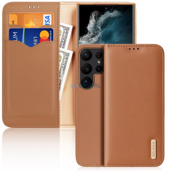 Dux Ducis Hivo Case Samsung Galaxy Samsung Galaxy S23 Ultra Flip Cover Wallet Stand RFID blokkoló barna