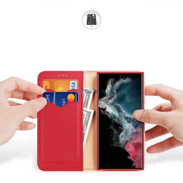 Dux Ducis Hivo tok Samsung Galaxy S23 Ultra tok flip pénztárca állvány RFID blokkoló piros