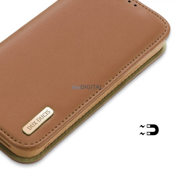 Dux Ducis Hivo bőr Flip Cover valódi bőr pénztárca kártyákhoz és dokumentumokhoz iPhone 14 Plus barna barna
