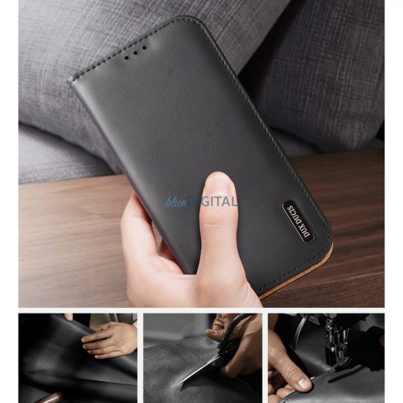 Dux Ducis Hivo bőr Flip Cover valódi bőrből készült tárca kártyákhoz és dokumentumokhoz iPhone 14 Pro Fekete
