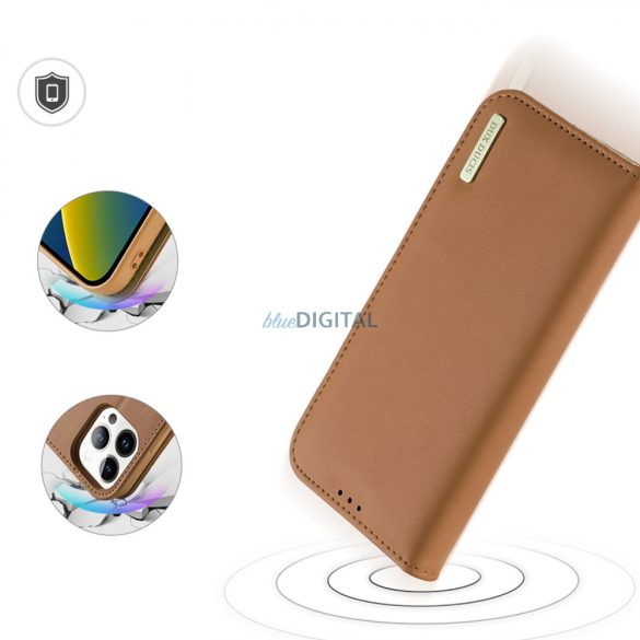 Dux Ducis Hivo bőr Flip Cover valódi bőrből készült tárca kártyákhoz és dokumentumokhoz iPhone 14 Pro barna