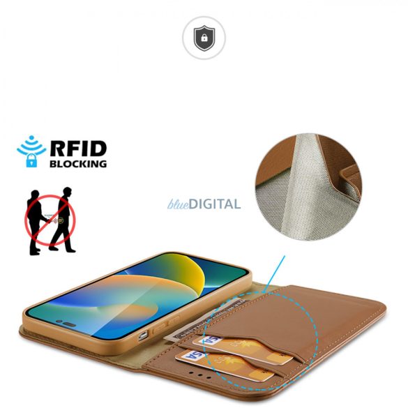 Dux Ducis Hivo bőr Flip Cover valódi bőrből készült tárca kártyákhoz és dokumentumokhoz iPhone 14 Pro barna