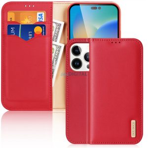 Dux Ducis Hivo bőr Flip Cover valódi bőrből készült tárca kártyákhoz és dokumentumokhoz iPhone 14 Pro Red