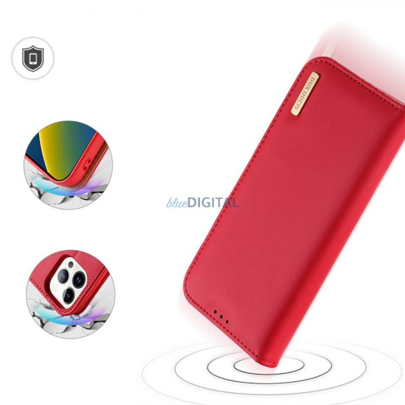 Dux Ducis Hivo bőr Flip Cover valódi bőrből készült tárca kártyákhoz és dokumentumokhoz iPhone 14 Pro Red