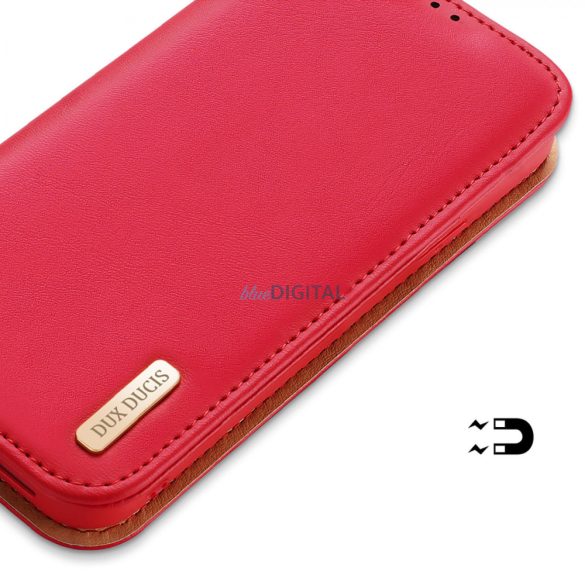 Dux Ducis Hivo bőr Flip Cover valódi bőrből készült tárca kártyákhoz és dokumentumokhoz iPhone 14 Pro Red