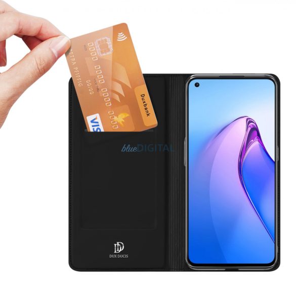 Dux Ducis Skin Pro tok Oppo Reno 8 flip tok kártya pénztárca állvány fekete