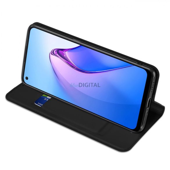 Dux Ducis Skin Pro tok Oppo Reno 8 flip tok kártya pénztárca állvány fekete