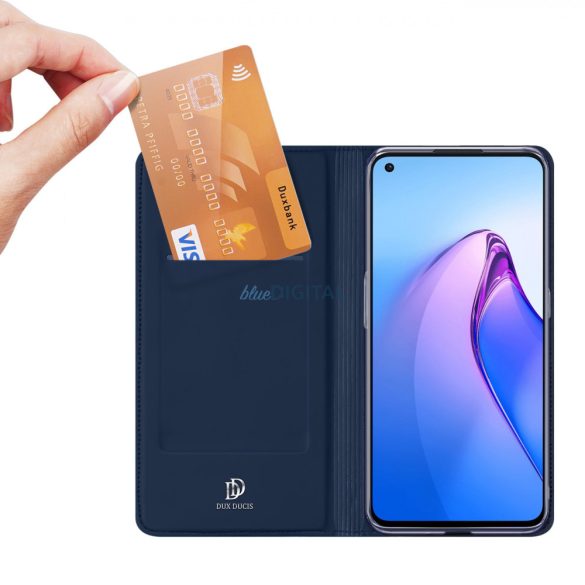 Dux Ducis Skin Pro tok Oppo Reno 8 flip tok kártya pénztárca állvány kék
