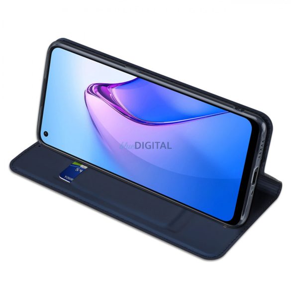 Dux Ducis Skin Pro tok Oppo Reno 8 flip tok kártya pénztárca állvány kék