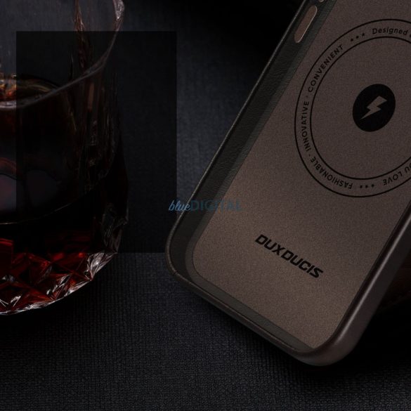 Dux Ducis Naples tok iPhone 14 bőr borítás (MagSafe kompatibilis) sötétbarna