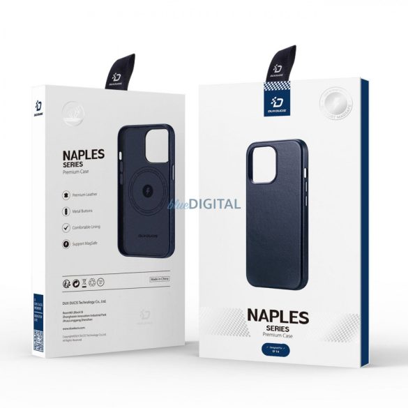 Dux Ducis Naples tok iPhone 14 mágneses bőr tok MagSafe kék