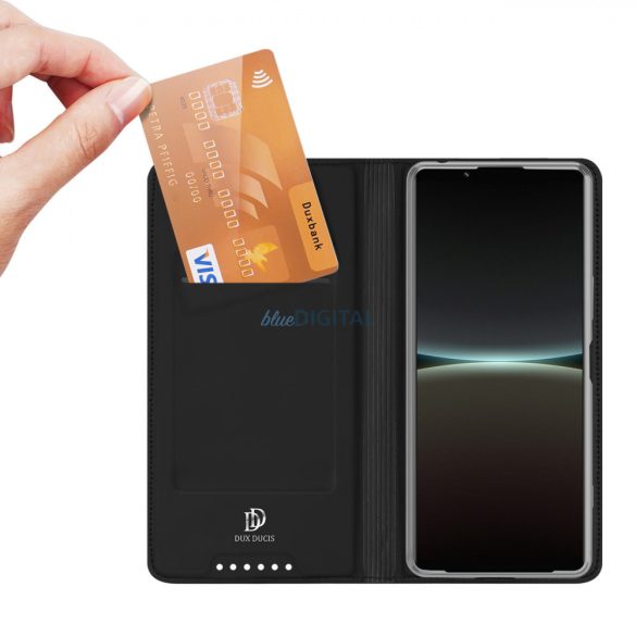 Dux Ducis Skin Pro tok Sony Xperia 5 IV flip cover kártya pénztárca állvány fekete