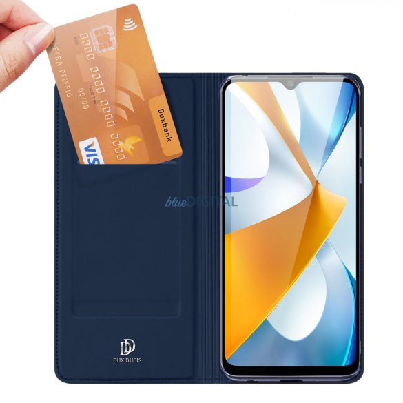 Dux Ducis Skin Pro tok Xiaomi Poco C40 flip tok kártya pénztárca állvány kék