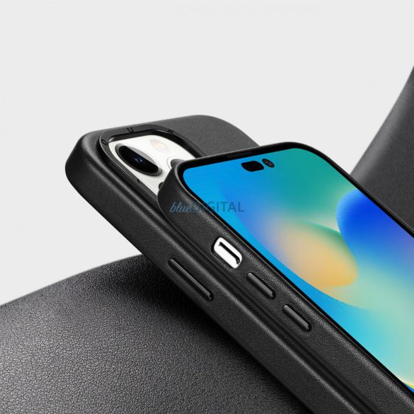 Dux Ducis Grit bőr tok iPhone 14 Pro Max Elegáns műbőr borítás (MagSafe kompatibilis) Fekete