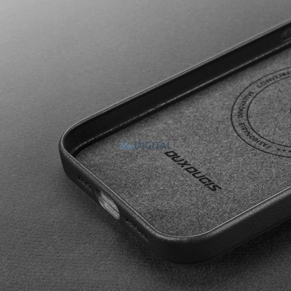 Dux Ducis Grit bőr tok iPhone 14 Pro Max Elegáns műbőr borítás (MagSafe kompatibilis) Fekete