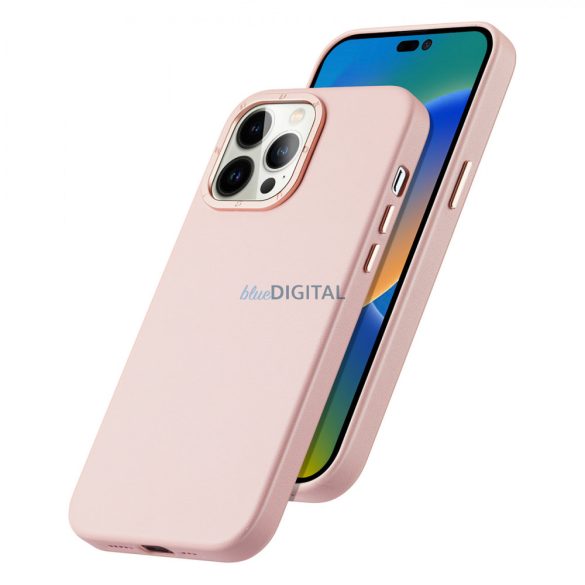 Dux Ducis Grit bőr tok iPhone 14 Pro Elegáns műbőr tok (MagSafe kompatibilis) Rózsaszín