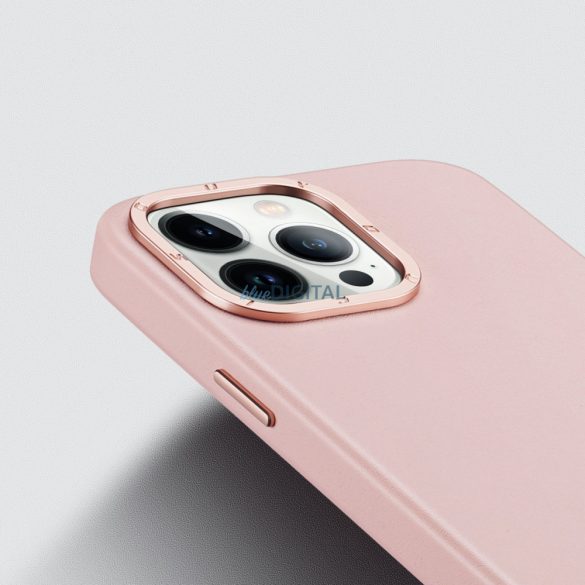 Dux Ducis Grit bőr tok iPhone 14 Pro Elegáns műbőr tok (MagSafe kompatibilis) Rózsaszín