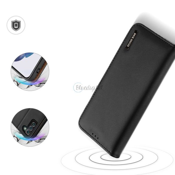 Dux Ducis HIVO Bőr Flip telefontok valódi bőr pénztárca kártyákhoz és dokumentumokhoz Samsung Galaxy S22 + (S22 Plus) fekete