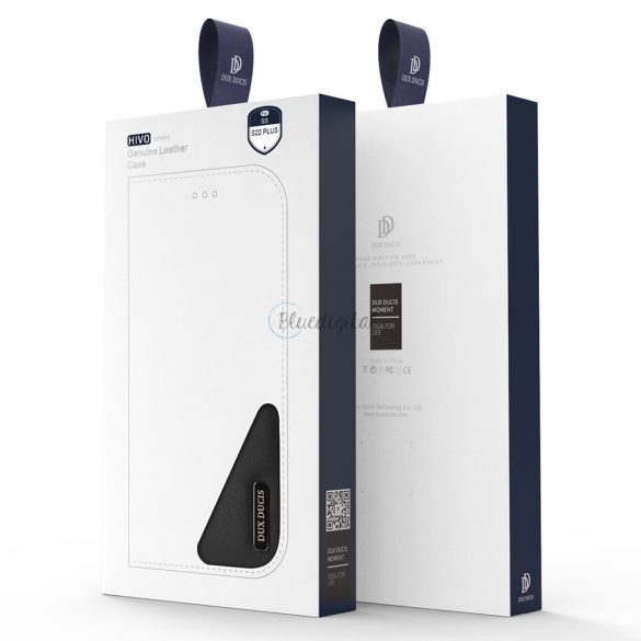 Dux Ducis HIVO Bőr Flip telefontok valódi bőr pénztárca kártyákhoz és dokumentumokhoz Samsung Galaxy S22 + (S22 Plus) fekete
