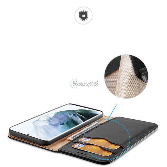 Dux Ducis HIVO Bőr Flip tok valódi bőr pénztárca kártyákhoz és dokumentumokhoz Samsung Galaxy S22 Ultra fekete