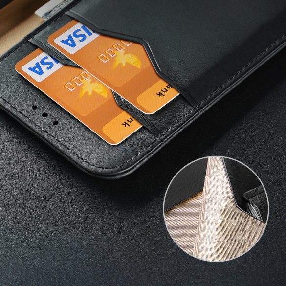 Dux Ducis HIVO Bőr Flip tok valódi bőr pénztárca kártyákhoz és dokumentumokhoz Samsung Galaxy S22 Ultra fekete