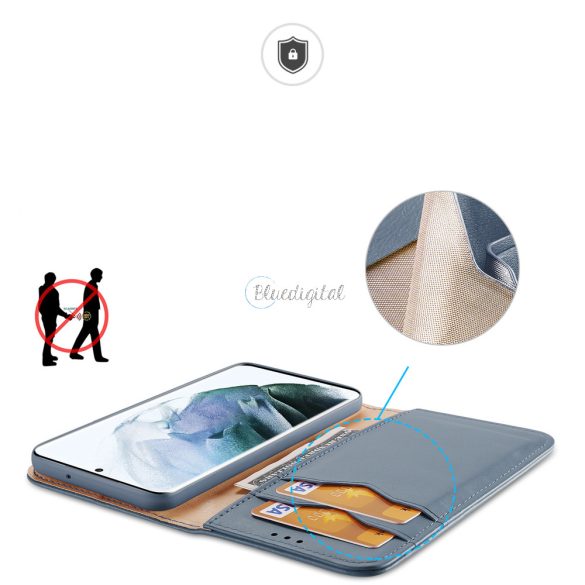 Dux Ducis HIVO Bőr Flip telefontok valódi bőr pénztárca kártyákhoz és dokumentumokhoz Samsung Galaxy S22 Ultra Blue