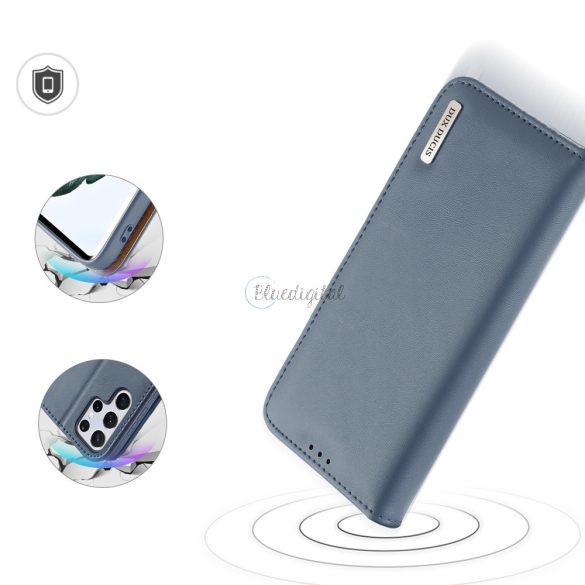 Dux Ducis HIVO Bőr Flip telefontok valódi bőr pénztárca kártyákhoz és dokumentumokhoz Samsung Galaxy S22 Ultra Blue