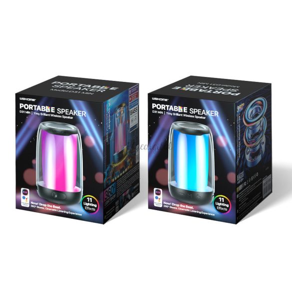 WK Design D31 vezeték nélküli mini hangszóró RGB Bluetooth 5.0 fekete (D31 Mini)